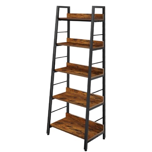 BATHWA Book Shelf, 5 Tier Accent Ladder Bookshelf Rustic Industrial