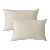JELLYMONI Pillowcases Standard Set of 2 Cotton Button Pillow Covers 20×26in Light Khaki Bed Pillow Cases 100% Washed Cotton Soft Breathable (Pillows are not Included)