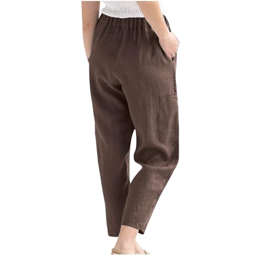 Generic Pants for Women Trendy Dressy Elastic High Waist Crop Straight Leg Pant Casual Versatile Summer Trouser with Pocket3