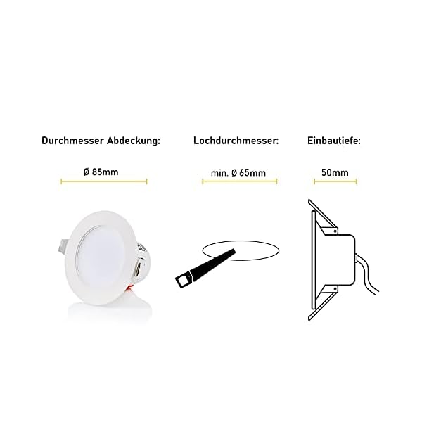 sweet-led Einbaustrahler für Bad Flach IP44 5W 390 Lumen 230V Badleuchten Lochmaß 65mm - Einbautiefe 51mm (3000K) – Bild 4