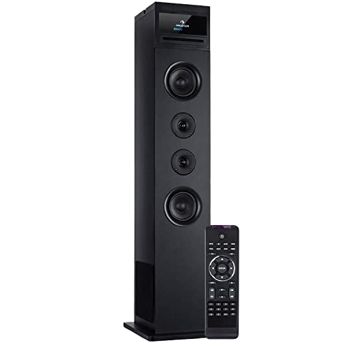 AUNA Karaboom 100 - Tower Speaker, Floor-Standing Speaker, Speaker Box, WiFi Internet Radio, FM/DAB +, CD Player, Bluetooth, 120 Watts Max, AUX IN, Space-Saving, Tablet Holder - Black