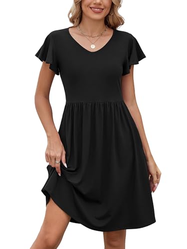 Image of Heymoments Women's Summer Short Sleeve Dresses Casual T-Shirt Flowy Tunic Ladies Beach Sundress