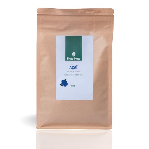 FRATÉ MATÉ Açaï | Yerba Maté Vert en Feuilles Sans Amertume | Maté Énergisant Naturel Açaï & Fruits Rouges | Riche en Vitamines & Antioxydants | Idéal Débutant | Assemblé en Provence (500g)