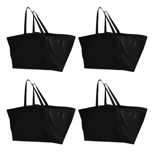 DURASACK Haul-It-All Extra-Large Reusable Shopping Bag – Heavy Duty Open-Top Tote with Handles, 18-Gallon Capacity, Black, Pack of 4