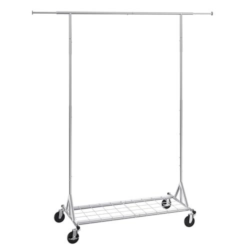 VEVOR Clothes Rack with Wheels, Heavy Duty Clothing Garment Rack, Commercial Clothing Rack for Hanging Clothes with Bottom Storage Area, 450 lbs Load Capacity, Adjustable Height and Extendable Length