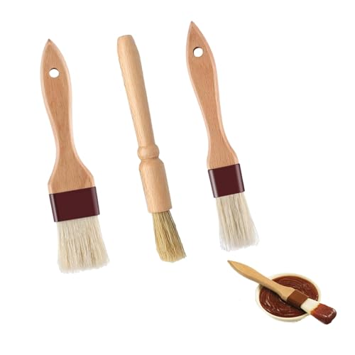 3 Pcs Pastry Brushes, Wooden Basting Brush, Durable & Heat Resistant Cooking Brushes for Baking, Multi-use Food Brush for Applying Oils Glazes Milk and Egg Yolk,Baking, Barbecue & Cookings