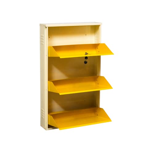 Image of DELITE KOM 24 Inch Wide, 3 Shelf Metal Shoe Rack Wall Mounted for Home with Central Lock Holds Upto 9 Shoes or 15 Slippers Pair | 1 Year Warranty | (41 x 24 x 5 Inch, Ivory Yellow) DIY Space Saving