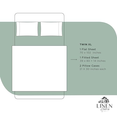 Image of Linen Home 100% Cotton Percale Sheets Twin XL Size, Frosty Green, Deep Pocket, 3 Pieces Set - 1 Flat, 1 Deep Pocket Fitted Sheet and 1 Pillowcase, Crisp Cool and Strong Bed Linen