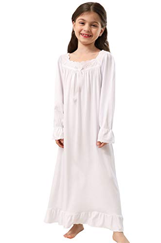Twtility Girls' Princess Lace Nightgown Long Sleeve Cotton Sleepwear Dress 3-12Years