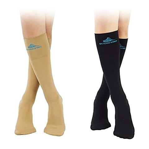 SkatingSpirit Figure Skating Socks (2 Pairs), Knee high, Extra wide cuff band non-slipping (Black) Cover