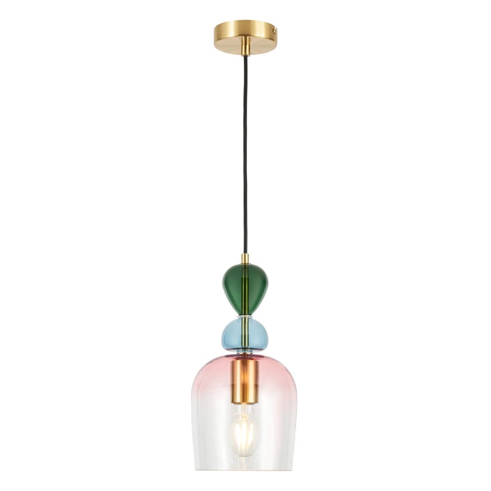 Litecraft Satin Brass Visconte Vietri Ceiling Pendant Multicoloured Glass Shaded 1 Light