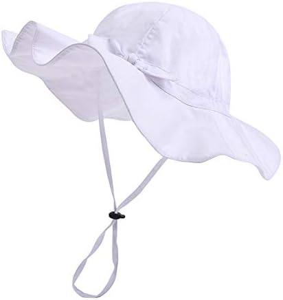 Baby Girl Sun Hat with UPF 50+ Outdoor Adjustable Beach Hat with Wide Brim Bucket Hats (0-6 Months, 1pcs-White, 0_Month)