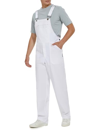 WORK IDEA Mens Bib Overalls Mens Overalls Workwear Lightweight with Adjustable Straps and Pockets White XL
