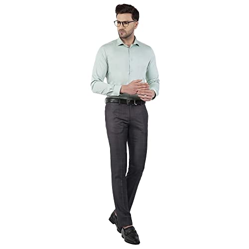 Image of blackberrys Checks Polyester Viscose Slim Fit Men's Work Wear Trousers (Black, 30)