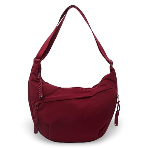 Image of GLOSSY Nylon Crescent Crossbody Sling Bag For Women and Girls, 3 Zippers, Lightweight, Travel and Casual use