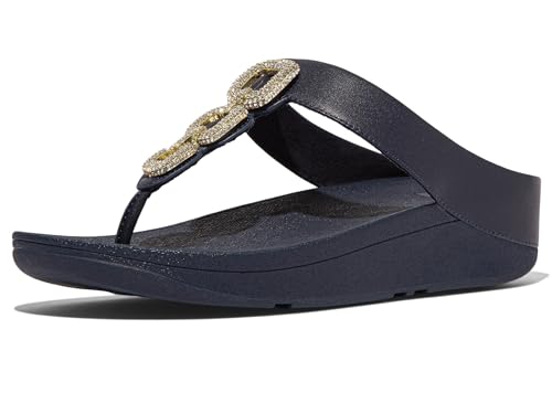 Image of FitFlop Women's Fino Crystal-Chain Leather Toe-Post Sandal