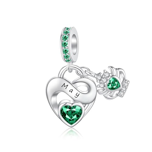 Image of Birthstone Charm 925 Sterling Silver Charms fits Bracelets and Necklace Pendant Bead Happy Birthday Charms Jewelry Present for Women Family Friends