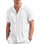 COOFANDY Men's Casual Button Down Shirt Short Sleeve Textured Summer Cuban Beach Shirts