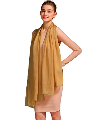 prettystern Damen XXL Seidenschal Seidentuch einfarbig Seide festlich Stola für Abendkleid Unifarbe Sarong Pareo Schultertuch A16 golden braun Cover