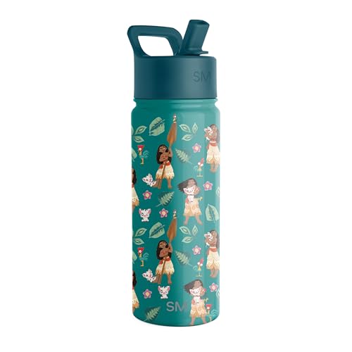 Image of Simple Modern Kids Summit Water Bottle with Straw Lid | Disney Moana 18oz Stainless Steel Cup Insulated Tumbler for Girls, School | Moanas Village