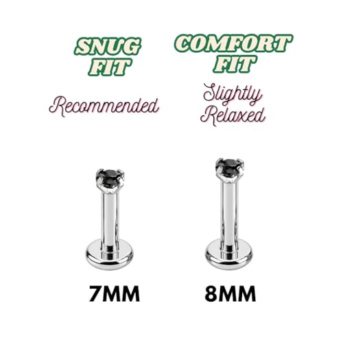 Image of Titanium G23 Internally Threaded CZ Earring - High Polish 16G for Ear, Helix, Tragus, Nose & Lip - Hypoallergenic 4 mm Flat Back with Clear, Pink, Black tops in 7mm and 8mm Length - SOLD AS ONE PIECE