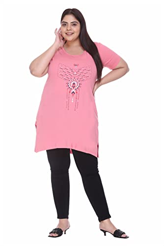 Image of CUPID Women's Cotton Round Neck Half Sleeves Regular Fit Long Tops, Night n Sleep Wear, Daily Use Gym n Lounge Wear T Shirt with Pocket L to XXL