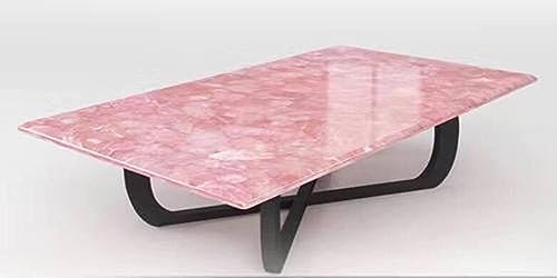 Gifts And Artefacts Mesa de centro rectangular de mármol rosa de 12 x 18 pulgadas, mesa de esquina de piedra de cuarzo rosa para decoración de sala de estar