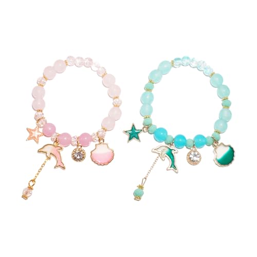 Bracelet en cristal rose et bleu avec dauphin pour les vacances de plage