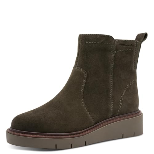 Tamaris Comfort Boot Flat, Bota a la Altura de la Pantorrilla Mujer, De Ante de Oliva, 38 EU