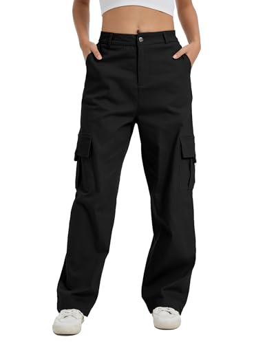Image of Cargo Pants for Women High Waist Wide Leg Stretchy Pull On Baggy Casual Pants with Pockets