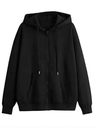 Image of Women's Fleece Fabric Zipper Hooded Jacket Loose Fit /Oversized, Drawstring | Plus Size Also Available
