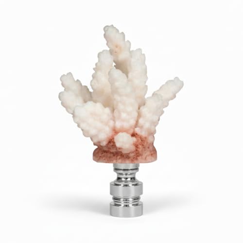 Image of Royal Designs, Inc. Sea Life Lamp Finial, Medium Coral, Two-Tone White, Polished Silver Base, Replacement Finial for Table or Floor Lamps