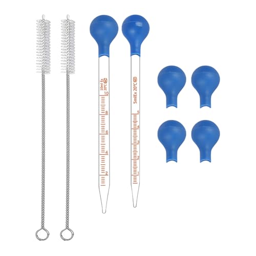 GSHLLO 4 Pcs Glass Pipette Droppers with Clean Brush Lab Calibrated Dropping Pipettes Laboratory Liquid Accurate Dropper Clear Graduated Pipettes with Rubber Head for Essential Oil