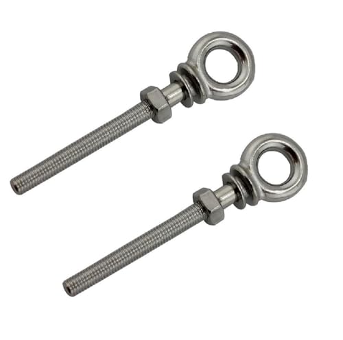 Image of 2Pcs M6x60 316 Stainless Steel Threaded Eyebolts Installation with Washer and Nuts