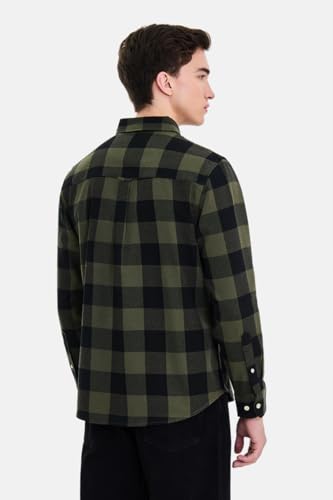 Image of SNITCH Men Casual Plus Size Shirt | Regular Fit Long Sleeve Spread Collar Plaid Pattern | 100% Cotton & Breathable Dobby Fabric for Casual Office Wear & Stylish Everyday Use