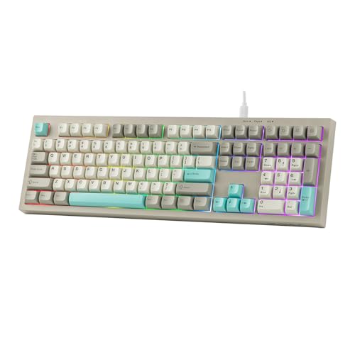 MechLands AULA S102 �����u�����L�[�{�[�h �e���L�[�t�� �É��݌v �Q�[�~���O�L�[�{�[�h 100%�t���T�C�Y���C�A�E�g USB-C�L���ڑ� RGB�o�b�N���C�g���� �N���[�~�[�V���R���\�� PC�Q�[��/�I�t�B�X�Ή� (Grey)