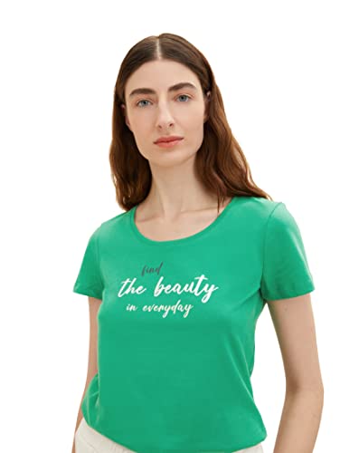 TOM TAILOR Damen 1036193 T-Shirt mit Print, 31032 - Vivid Leaf Green, XL – Ansicht 4