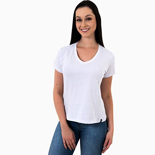 Kit 5 Camisetas Feminina Babylook Básica Algodão Gola V By Zaroc (BR, Alfa, M, Regular, Branco)