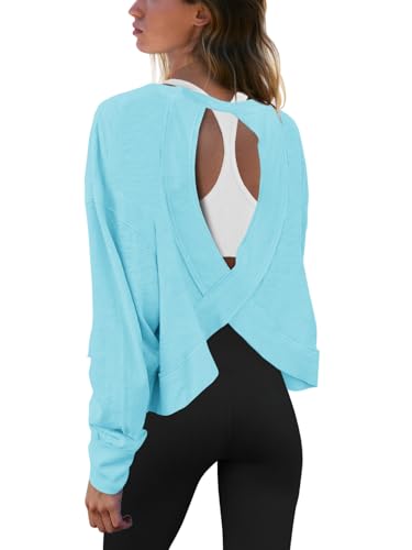 Image of Panadila Womens Open Back Workout Tops Long Sleeve Shirts