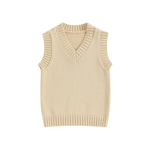 Nokpsedcb Baby Sweater Vest Toddler Boy Girl Sleeveless V-Neck Solid Knit Vest Fall Winter Clothes (US, Age, 3 Years, 4 Years, Ginger)