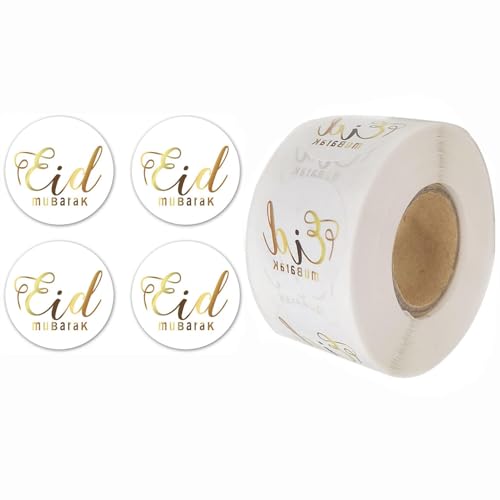 Eid Mubarak Stickers, 500Pcs Ramadan Mubarak Stickers, Eid Mubarak Decorations, Gold Foil Mubarak Gifts Tags for Muslim Party Supplies