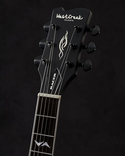 WestCreek RACER Solid Body Electric Guitar, Double Cut guitar, Rounded End Frets, Bone nut, Rosewood Fingerboard, Mahogany Body (Matte Black) - Image 6