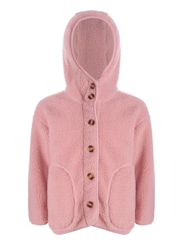 Kids Girls Winter Snow Polar Fleece Hooded Jackets Long Sleeve Button Blazer with Pockets Thermal Thick Outerwear