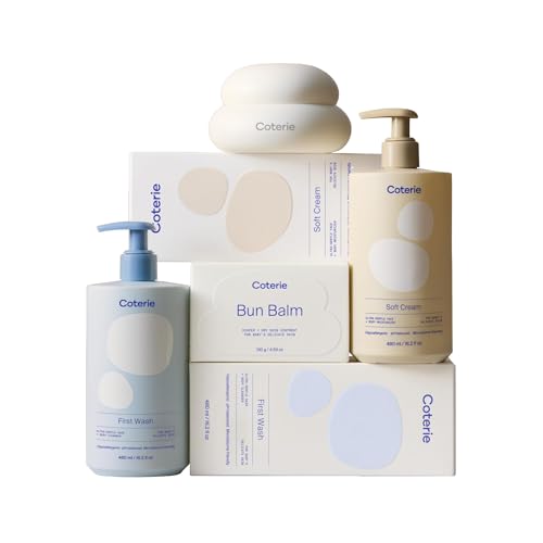 Image of Coterie The Skin Essentials Baby Gift Set | 16.2 oz Shampoo + Body Wash, 16.2 oz Face + Body Lotion, 4.7oz Diaper + Dry Skin Balm | Fragrance Free, Safe for Sensitive Skin, Hypoallergenic, Eczema Safe