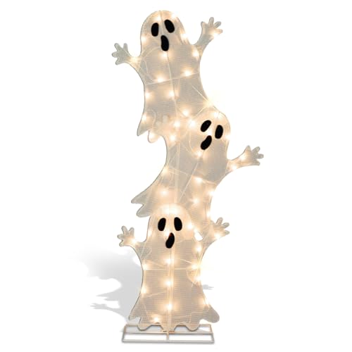 Sunnypark Halloween Lighted 3 Stacked Ghosts, 43’’ H Pre-Lit Lighted Ghosts With 50 Warm White Lights, Light Up Halloween Ghost Decoration For Indoor, Outdoor, Porch, Yard, Holiday Decor thumb #1