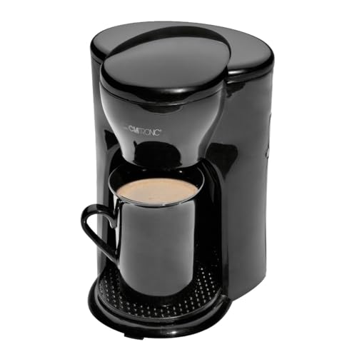 Clatronic Cafetera 1 taza | Cafetera de filtro | Taza de cerámica incluida en el volumen de suministro | Filtro permanente de nailon (extraíble) | Ideal para llevar | KA 3356