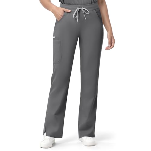 Image of Women's 7-Pocket Scrub Pants - Straight Leg, Mid-Rise, Drawstring | Soft stretch knit Mid-rise drawstring Side slits Wrinkle-resistant Machine washable For nurses /doctors /vets