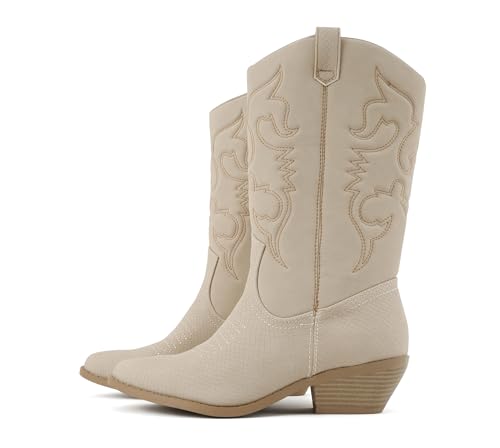 Image of Soda inchTELLER inch ~ Women's Western Cowboy Boots with Stitched Detailing, Pointed Toe, and Low Block Heel