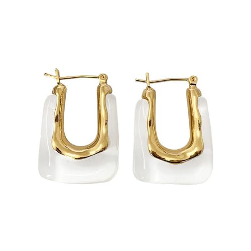 Bethynas Acrylic U Hoop Earrings Gold Metal Dangle Drop Earrings Vintage Geometric Earrings for Women Lady Unique Jewelry for Bridal Party Daily Life