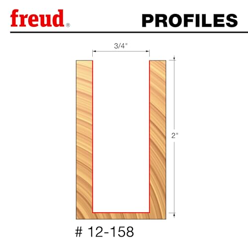 Image of Freud 12-158: 3 /4 inch (dia.) Double Flute Straight Bit with 1 /2 inch shank, 3-1 /2 inch overall length, Red